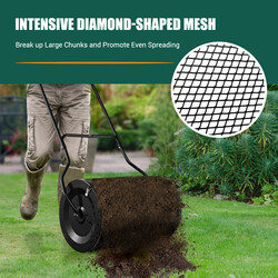 Kompostspridare 80L med u-handtag och metallnät för gödsel och torv, svart