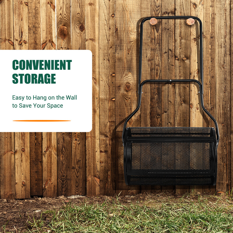 Kompostspridare 80L med u-handtag och metallnät för gödsel och torv, svart