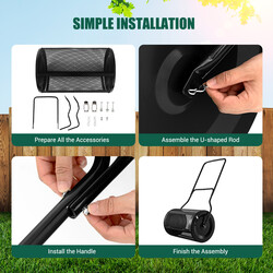 Kompostspridare 80L med u-handtag och metallnät för gödsel och torv, svart