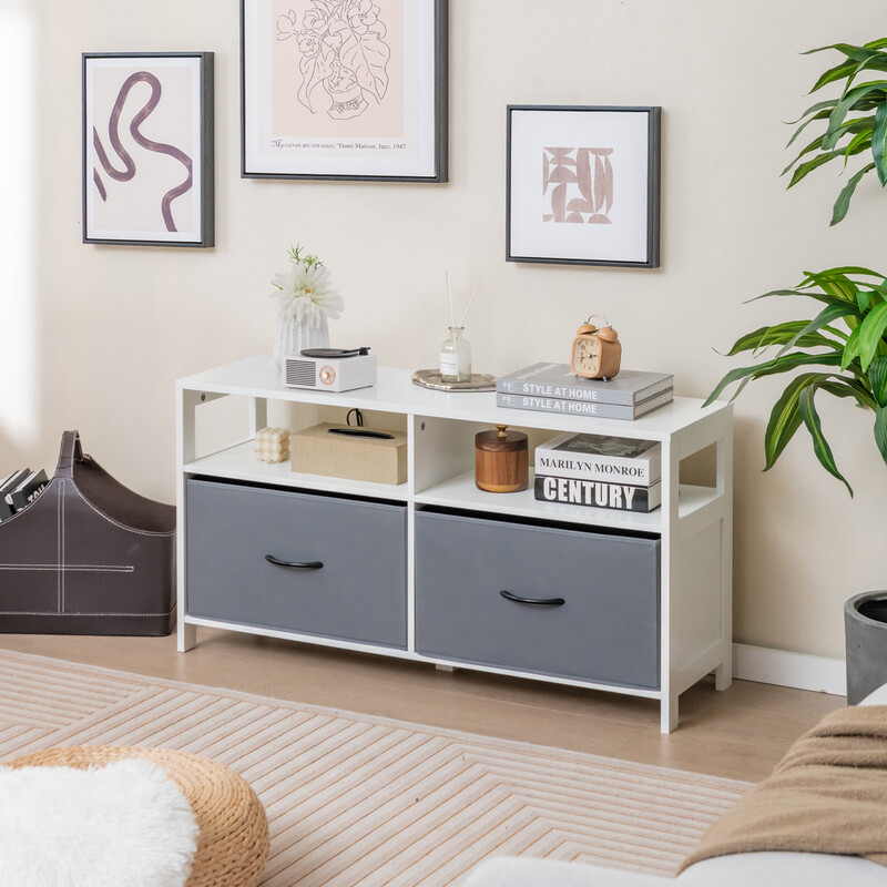 Byrå med 2 lådor och öppna hyllor för mångsidig förvaring 100 x 30 x 53 cm