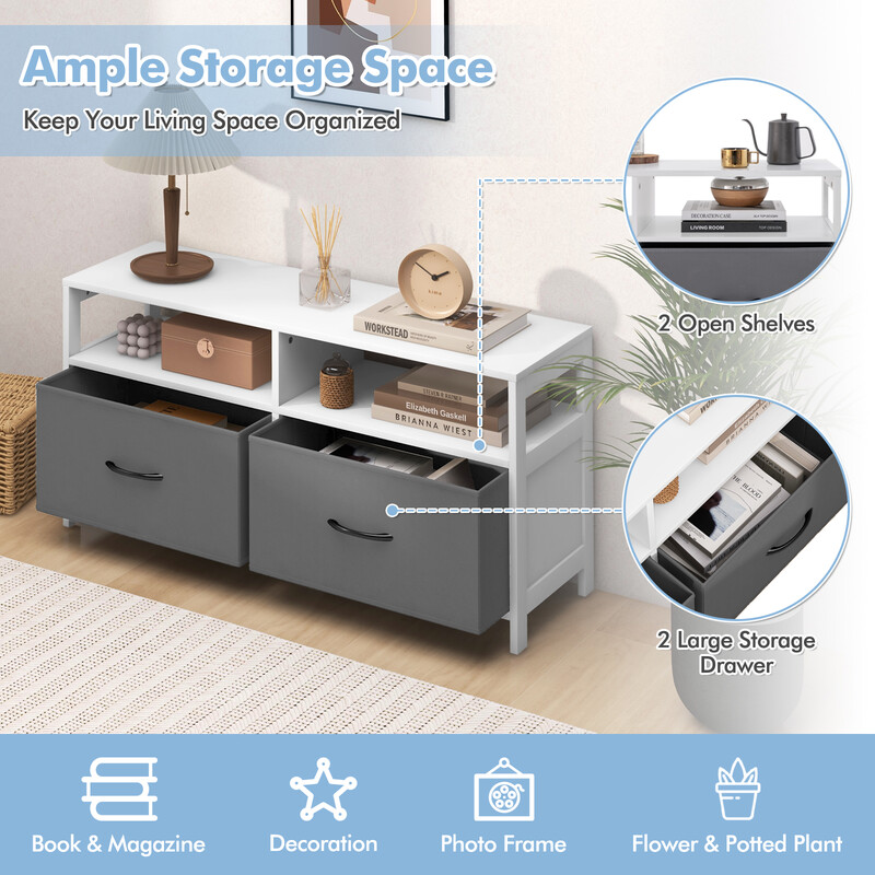 Byrå med 2 lådor och öppna hyllor för mångsidig förvaring 100 x 30 x 53 cm