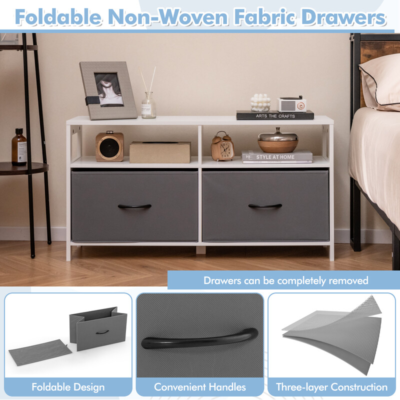 Byrå med 2 lådor och öppna hyllor för mångsidig förvaring 100 x 30 x 53 cm