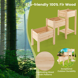 Odlingslåda i tre nivåer av trä med dräneringshål för trädgård och växter