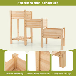 Odlingslåda i tre nivåer av trä med dräneringshål för trädgård och växter