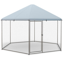 Metallhönsbur med låsbar dörr och väderbeständigt skydd för utomhusbruk