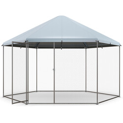 Metallhönsbur med låsbar dörr och väderbeständigt skydd för utomhusbruk