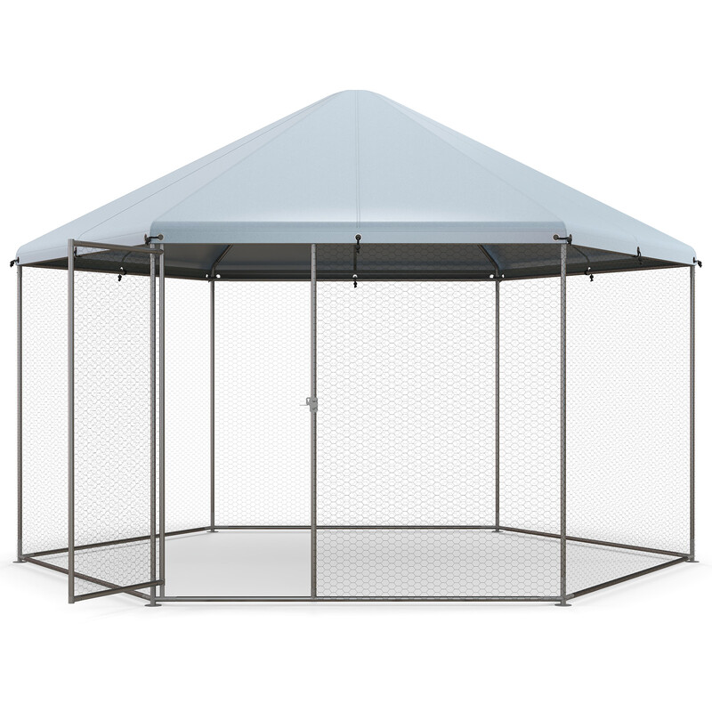 Metallhönsbur med låsbar dörr och väderbeständigt skydd för utomhusbruk