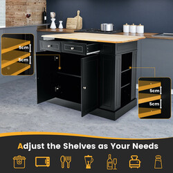 Köksö med utdragbar arbetsyta i gummived och förvaring, svart design