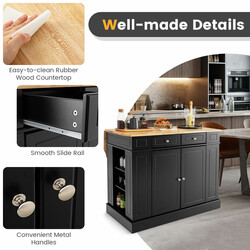 Köksö med utdragbar arbetsyta i gummived och förvaring, svart design