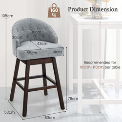 Vridbara barstolar 2-pack med ryggstöd och fotstöd i grått och brunt för kök och bar