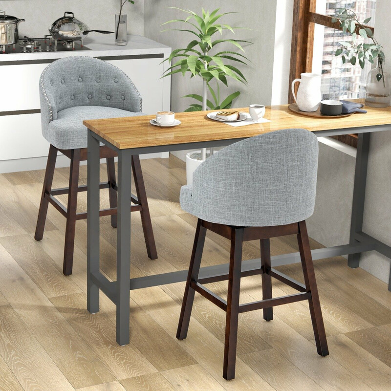 Vridbara barstolar 2-pack med ryggstöd och fotstöd i grått och brunt för kök och bar