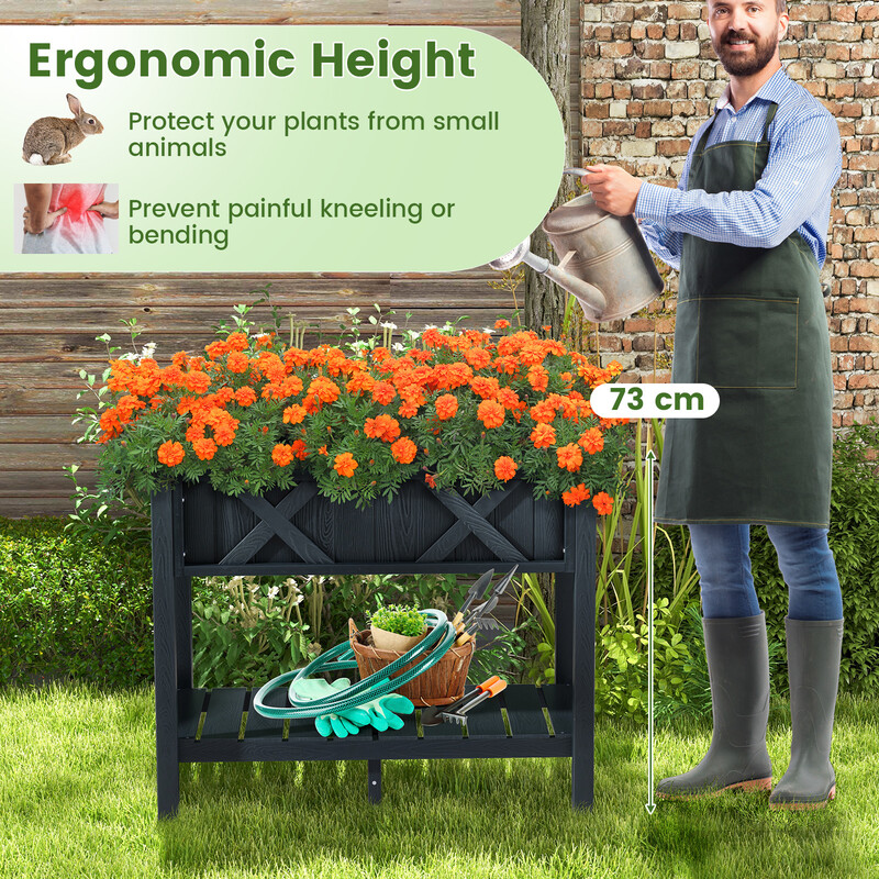 Högt planteringsbord i svart HIPS med dräneringshål och förvaringshylla 86 x 45 x 73 cm