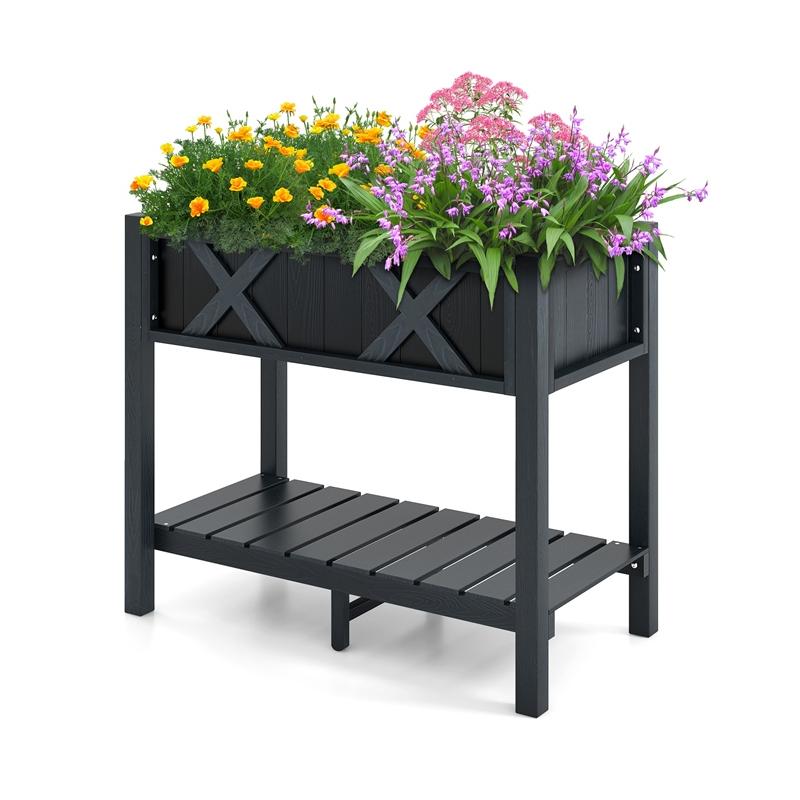 Högt planteringsbord i svart HIPS med dräneringshål och förvaringshylla 86 x 45 x 73 cm