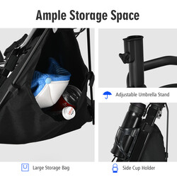 Golfvagn med tre hjul, paraplyhållare och säte, hopfällbar och lätt, blå färg