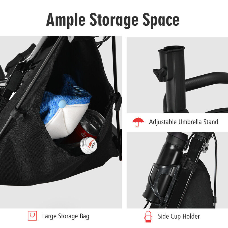 Golfvagn i aluminium med tre hjul, paraplyhållare och justerbart säte - grå