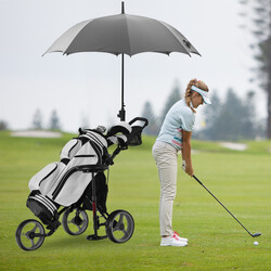 Golfvagn i aluminium med tre hjul, paraplyhållare och justerbart säte - grå