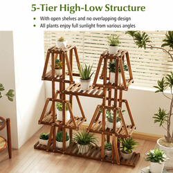 Växtställning i trä med trapetsdesign för inomhus och utomhusbruk, brun, 113 x 27 x 114 cm