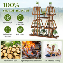 Växtställning i trä med trapetsdesign för inomhus och utomhusbruk, brun, 113 x 27 x 114 cm