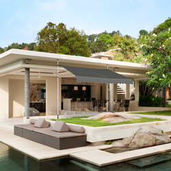 Grå justerbar balkongmarkis 350 cm bred med UV-skydd och enkel installation