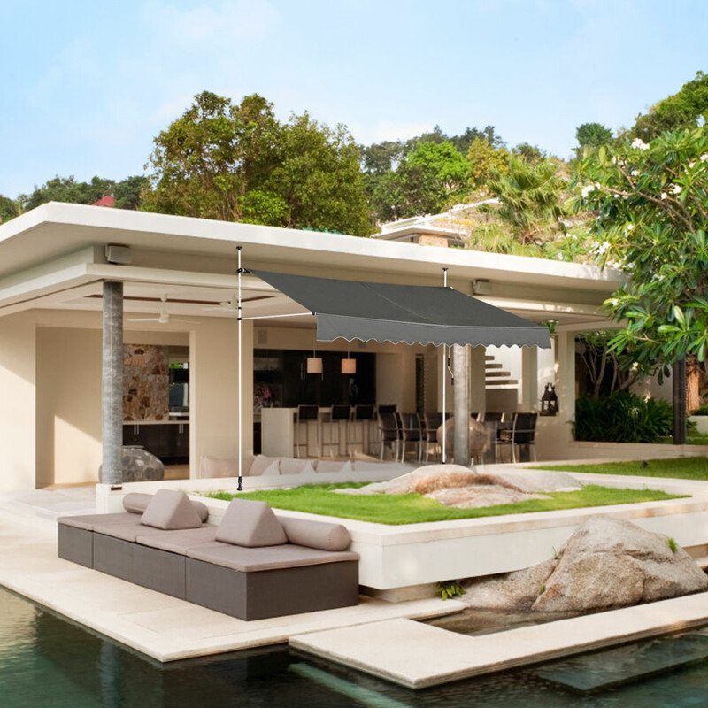 Grå justerbar balkongmarkis 350 cm bred med UV-skydd och enkel installation