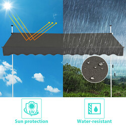 Grå justerbar balkongmarkis 350 cm bred med UV-skydd och enkel installation