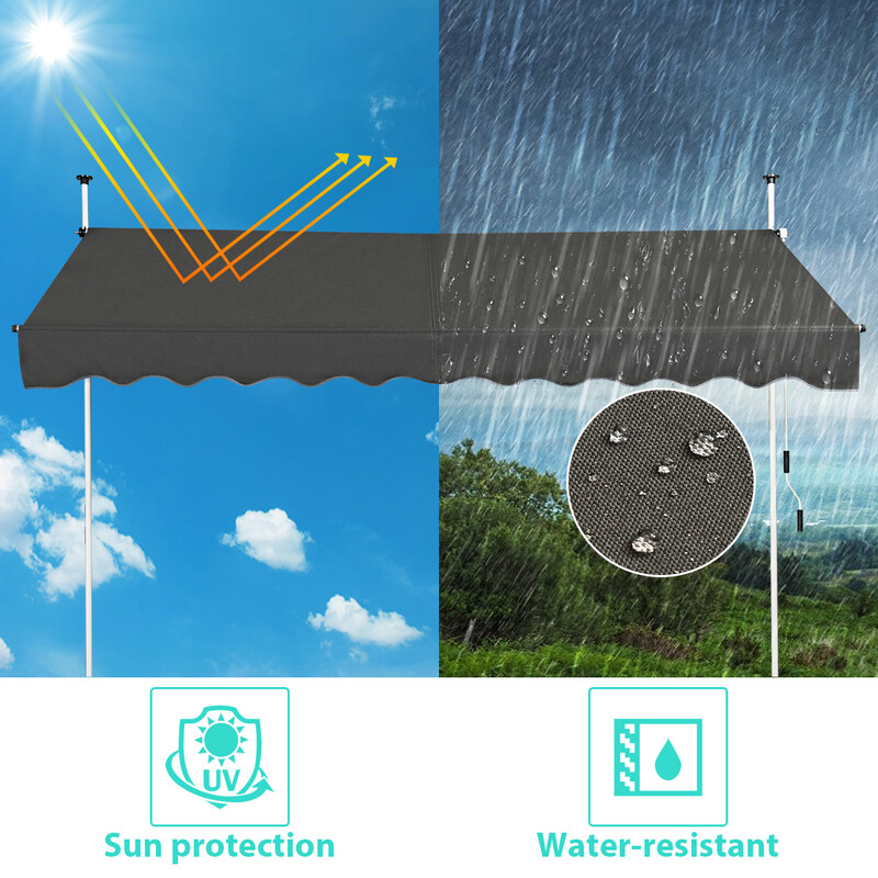 Grå justerbar balkongmarkis 350 cm bred med UV-skydd och enkel installation