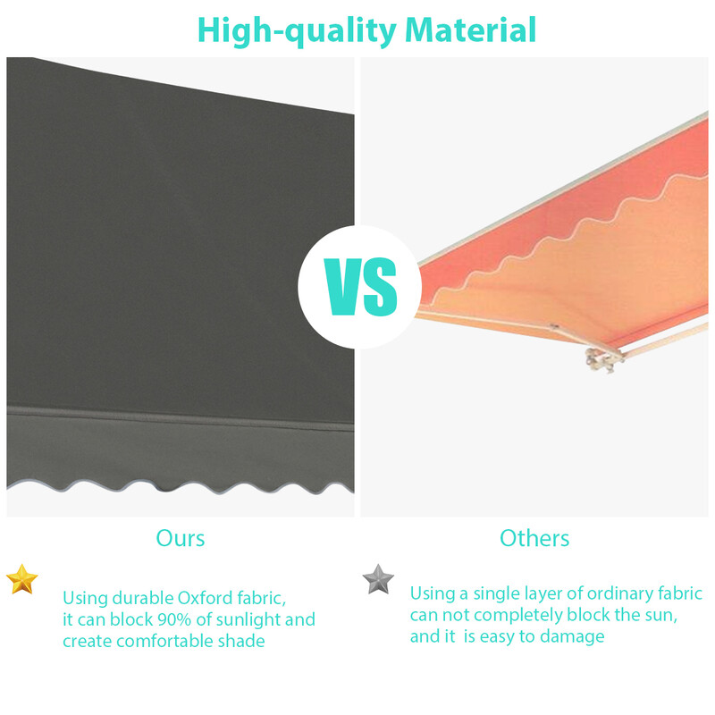 Grå justerbar balkongmarkis 350 cm bred med UV-skydd och enkel installation