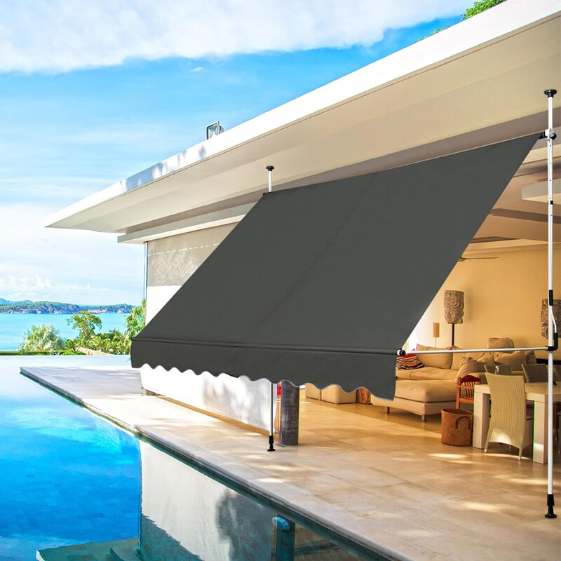 Grå justerbar balkongmarkis 350 cm bred med UV-skydd och enkel installation