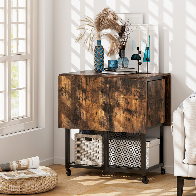 Kompakt matgrupp med utdragbart bord, 2 pallar och förvaringshyllor för små utrymmen