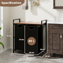 Tvättkorg med två fack och avtagbara påsar för enkel organisering