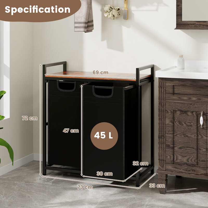 Tvättkorg med två fack och avtagbara påsar för enkel organisering