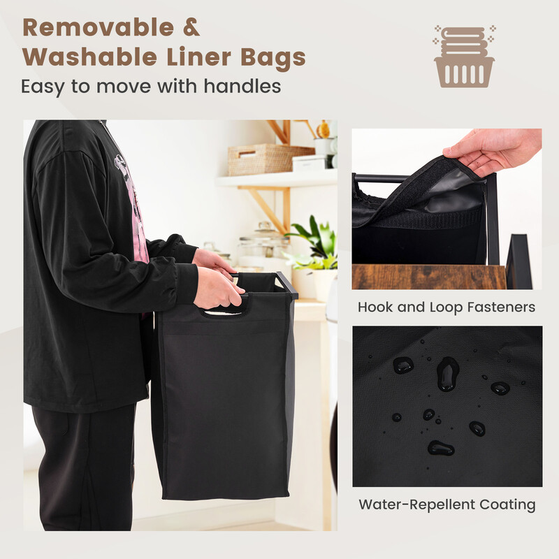 Tvättkorg med två fack och avtagbara påsar för enkel organisering