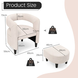 Bekväm fåtölj med fotpall i beige sammet för elegant och avkopplande vardagsrumsmiljö