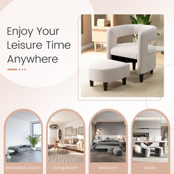 Bekväm fåtölj med fotpall i beige sammet för elegant och avkopplande vardagsrumsmiljö