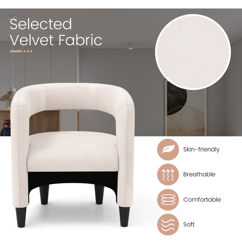 Bekväm fåtölj med fotpall i beige sammet för elegant och avkopplande vardagsrumsmiljö