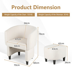 Fåtölj med fotpall i beige sammet och massivträ för vardagsrum eller kontor