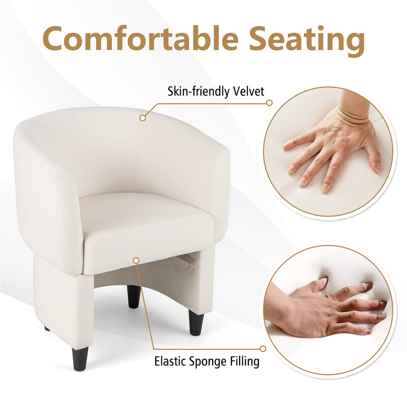 Fåtölj med fotpall i beige sammet och massivträ för vardagsrum eller kontor