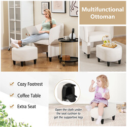 Fåtölj med fotpall i beige sammet och massivträ för vardagsrum eller kontor