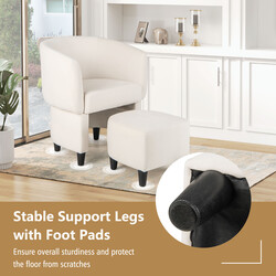 Fåtölj med fotpall i beige sammet och massivträ för vardagsrum eller kontor