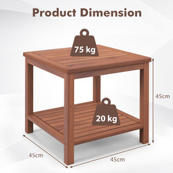 Bärbart rektangulärt sidobord i akaciträ med lamellbordsskiva 45 x 45 x 45 cm