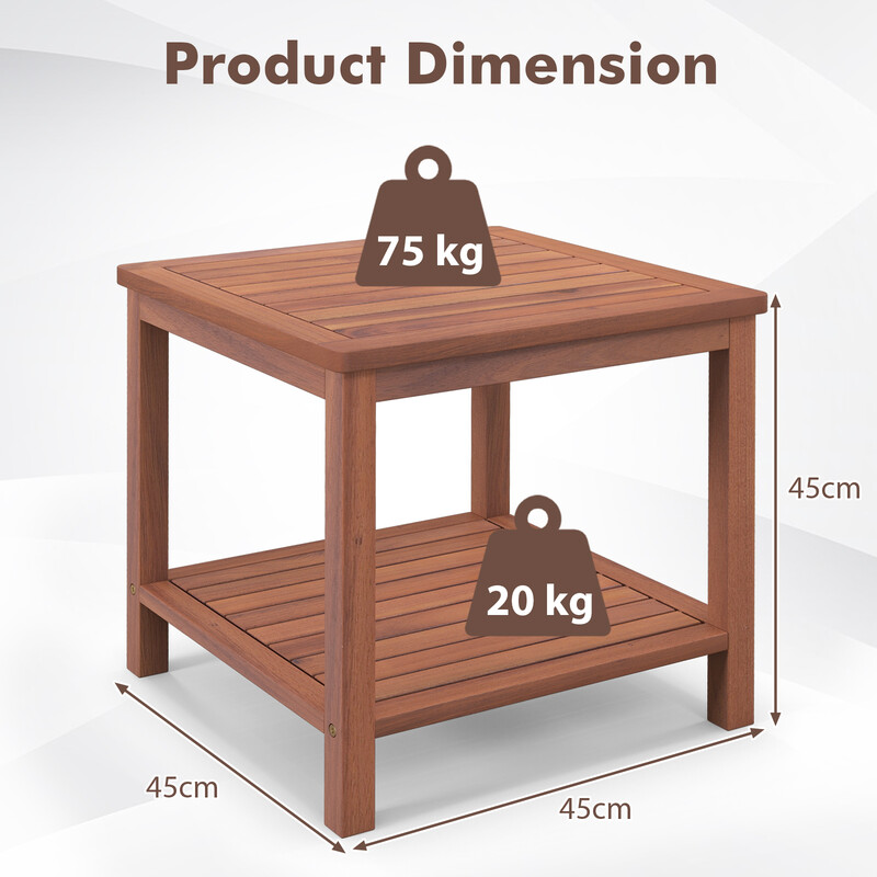 Bärbart rektangulärt sidobord i akaciträ med lamellbordsskiva 45 x 45 x 45 cm