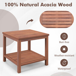 Bärbart rektangulärt sidobord i akaciträ med lamellbordsskiva 45 x 45 x 45 cm