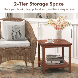 Bärbart rektangulärt sidobord i akaciträ med lamellbordsskiva 45 x 45 x 45 cm