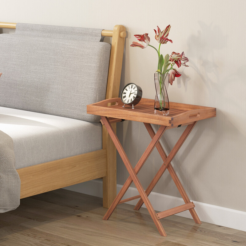 Sidobord i akacieträ med fällbar design för inomhus- och utomhusbruk 68 x 44 x 74 cm