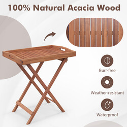 Sidobord i akacieträ med fällbar design för inomhus- och utomhusbruk 68 x 44 x 74 cm