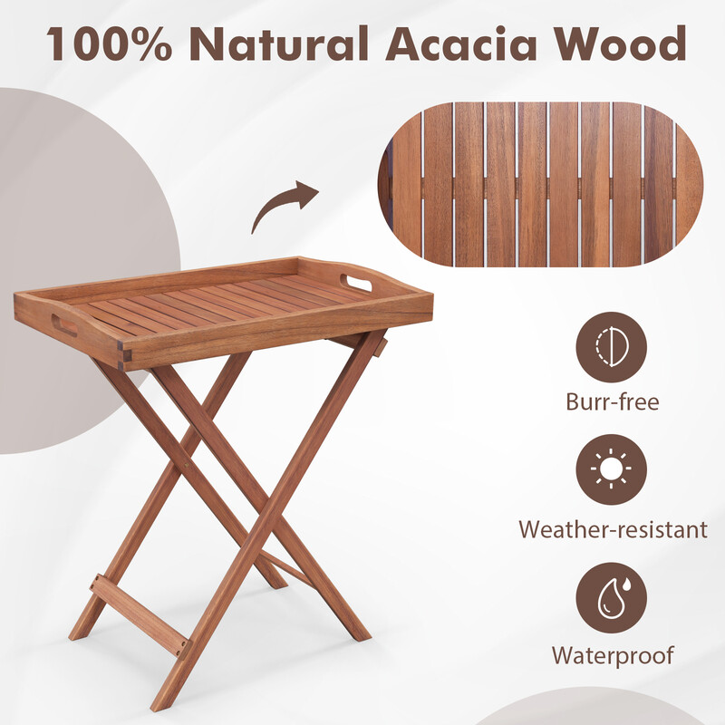 Sidobord i akacieträ med fällbar design för inomhus- och utomhusbruk 68 x 44 x 74 cm