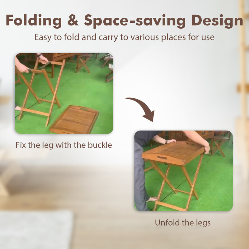 Sidobord i akacieträ med fällbar design för inomhus- och utomhusbruk 68 x 44 x 74 cm