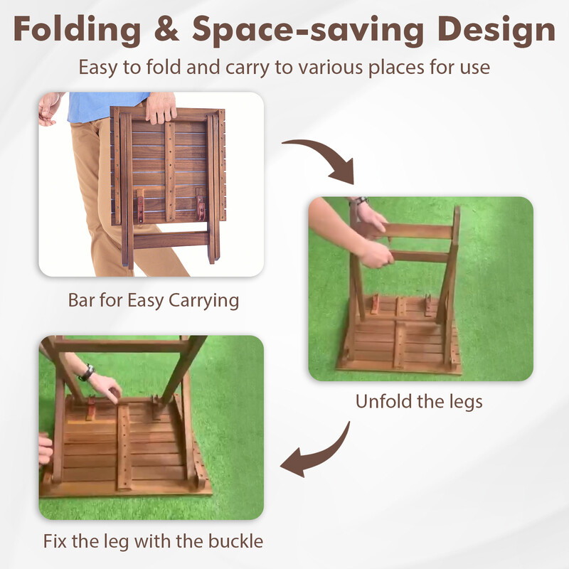 Sidobord i akacieträ för balkong och terrass, hopfällbart och lätt att flytta
