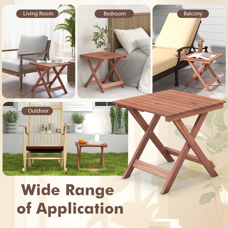 Sidobord i akacieträ för balkong och terrass, hopfällbart och lätt att flytta