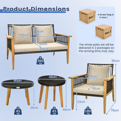 Elegant och hållbar utemöbelgrupp i rotting med bekväma dynor och två sidobord